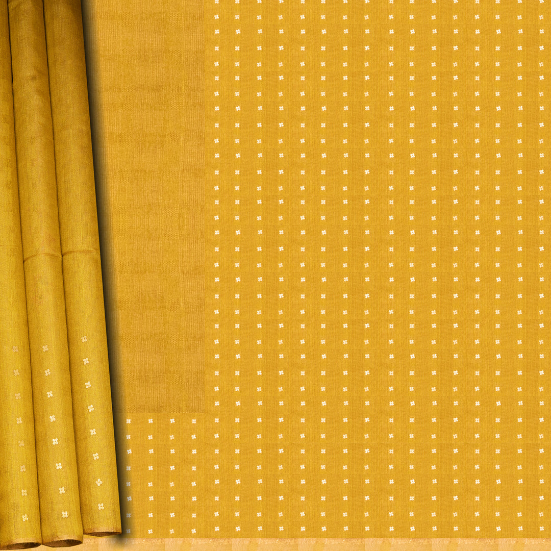 Mustard yellow fabric with a subtle pattern on a plain background