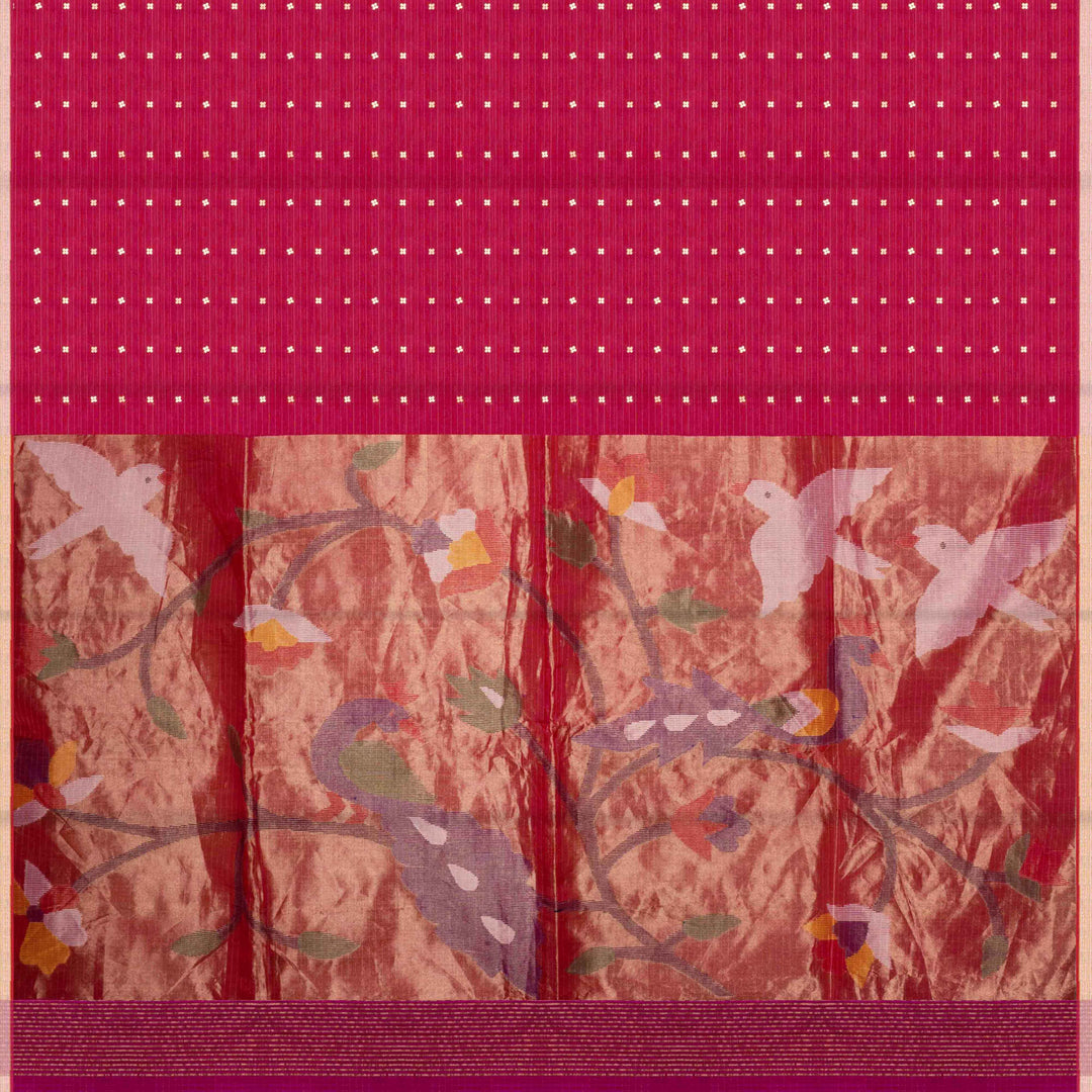Pallu of Handwoven pink Tissue matka silk Saree