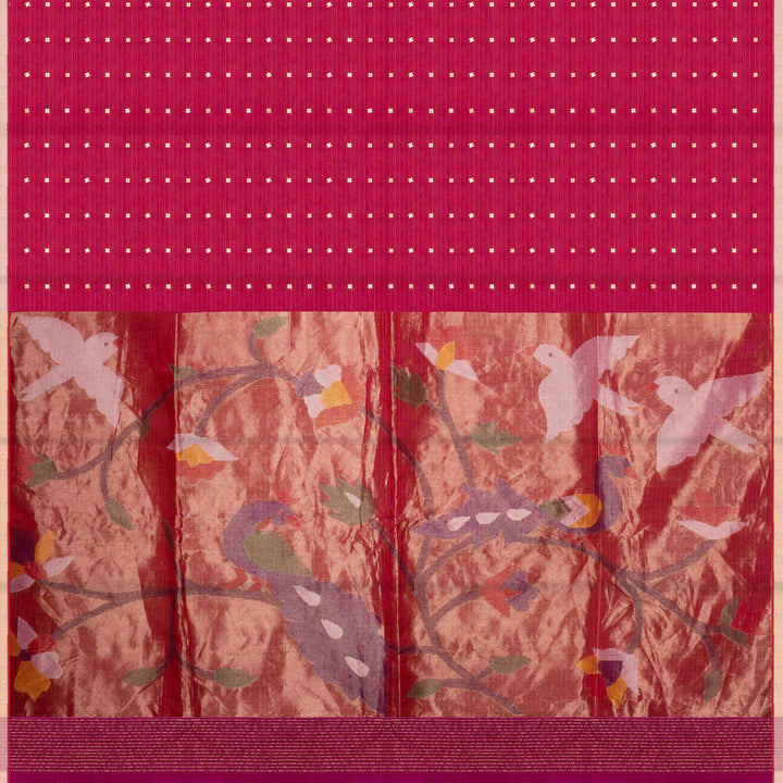 Pallu of Handwoven pink Tissue matka silk Saree