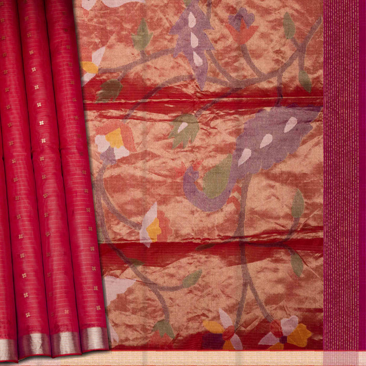 BODY OF Handwoven pink Tissue matka silk Saree