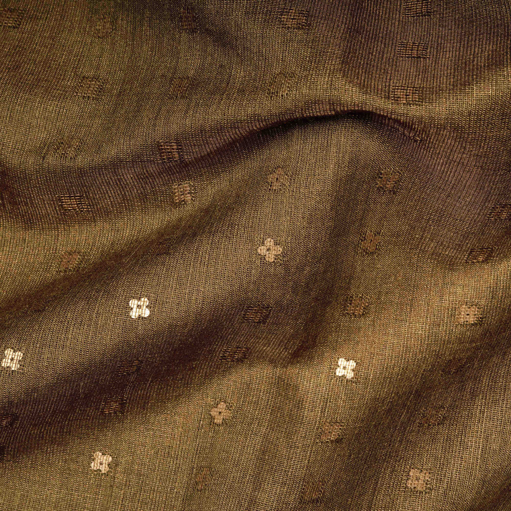 Closeup of Handwoven moss green tissue matka silk Saree