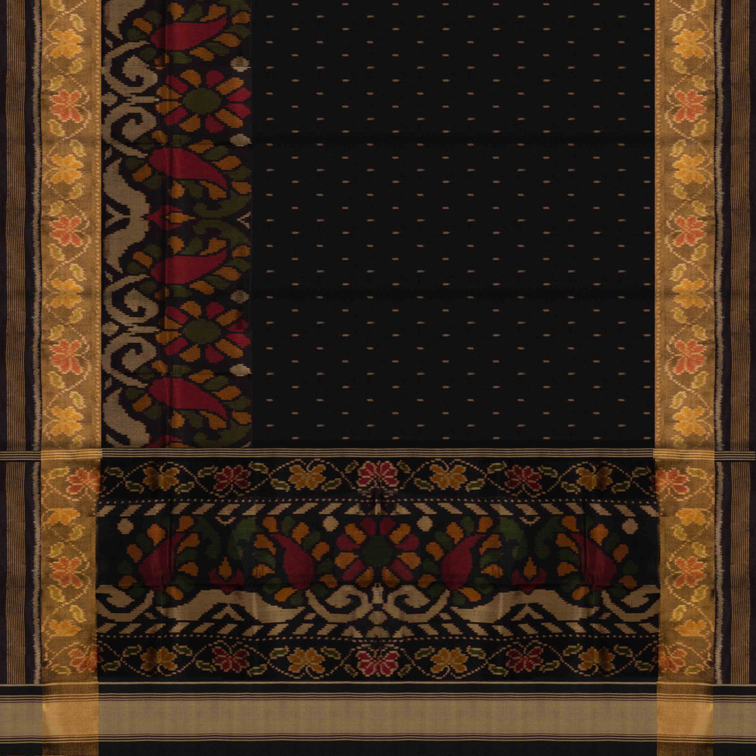 Pallu of Handwoven black Ikat silk  Saree