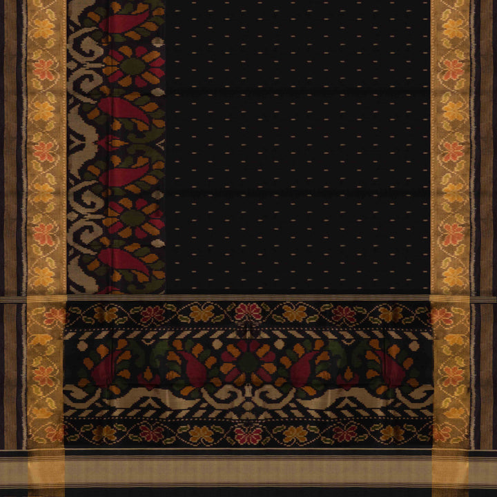 Pallu of Handwoven black Ikat silk  Saree