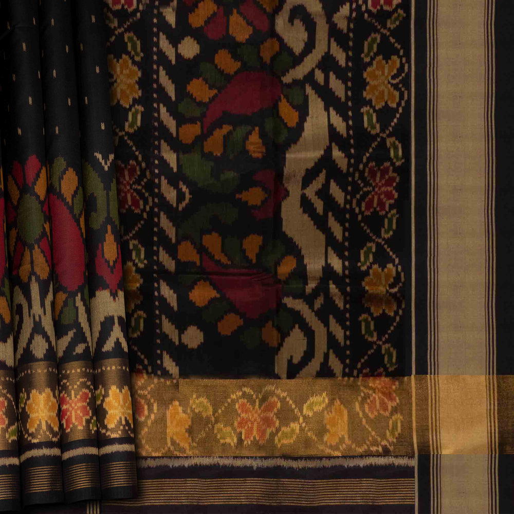 Body design of Handwoven black Ikat silk  Saree