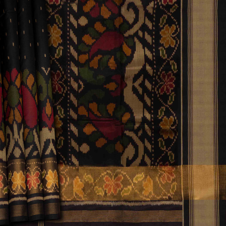 Body design of Handwoven black Ikat silk  Saree