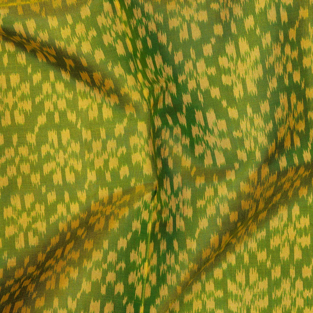Closeup of Handwoven green ikkat cotton Saree