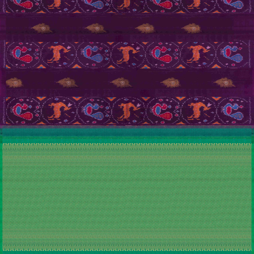 Pallu of Handwoven pallu ikkat kanjivaram silk Saree