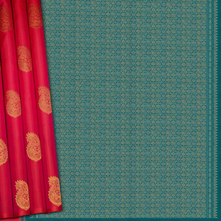Body and pallu of Handwoven pink kanjivaram silk Saree