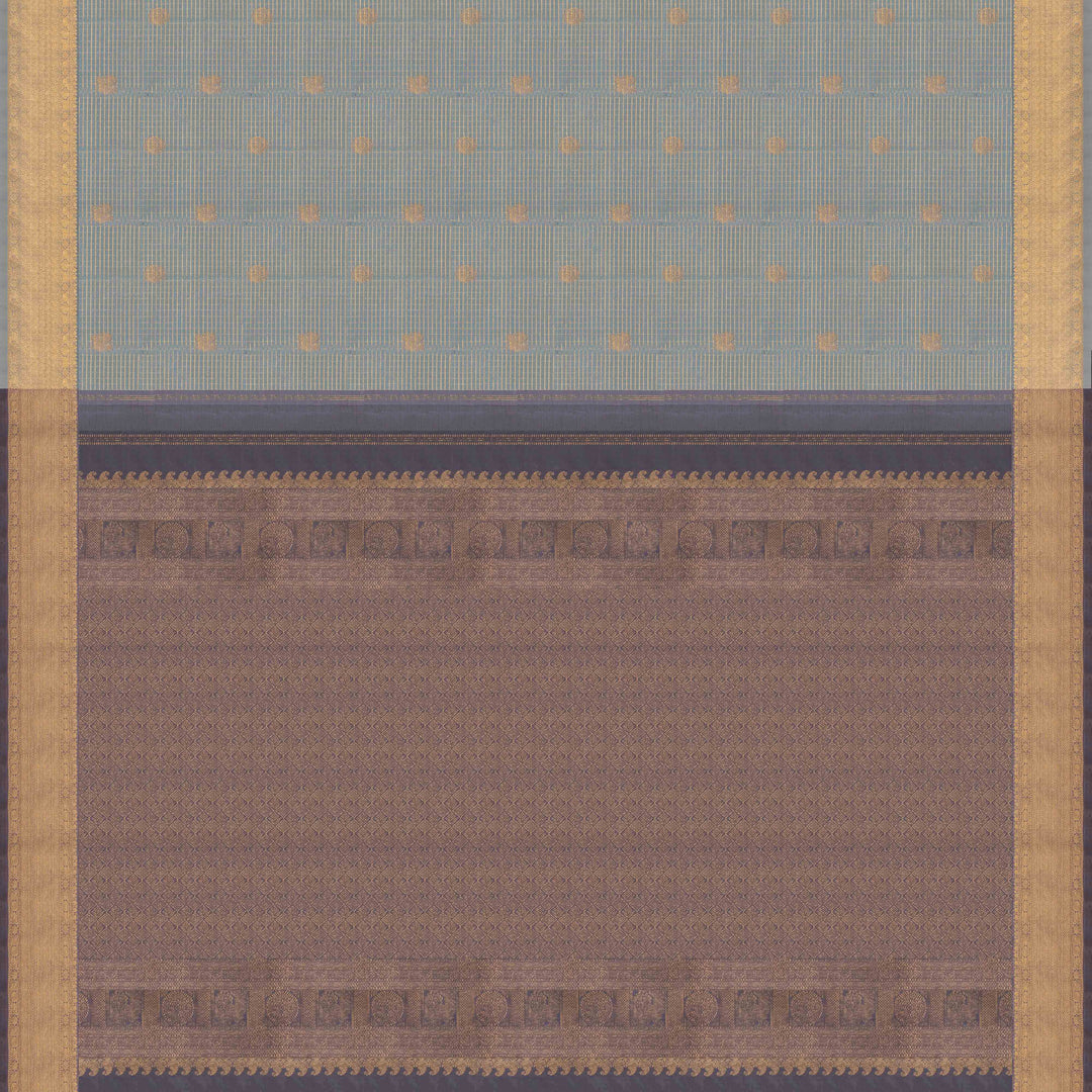 Pallu of Handwoven light blue and grey kanjivaram silk Saree