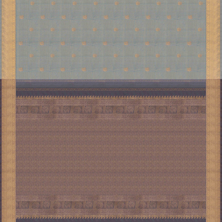 Pallu of Handwoven light blue and grey kanjivaram silk Saree