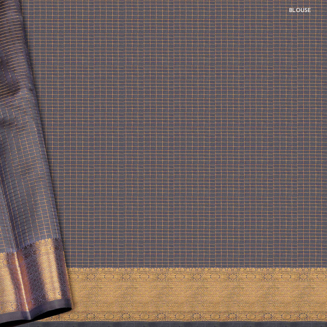 Blouse of Handwoven light blue and grey kanjivaram silk Saree