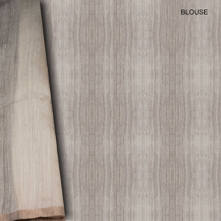 Textured fabric with a close-up of a blouse on a neutral background