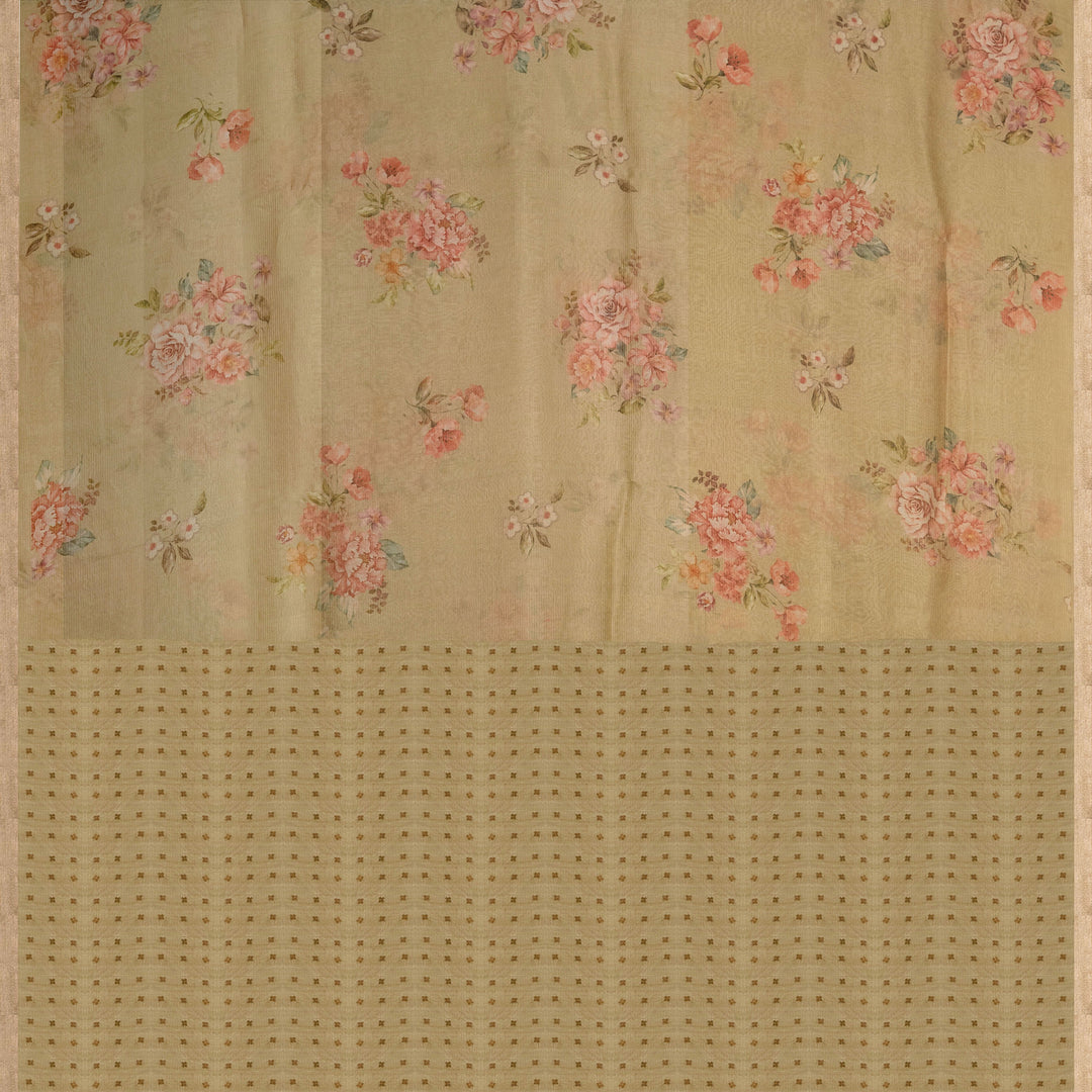 Palllu Floral patterned fabric with a plain bottom section on a beige background