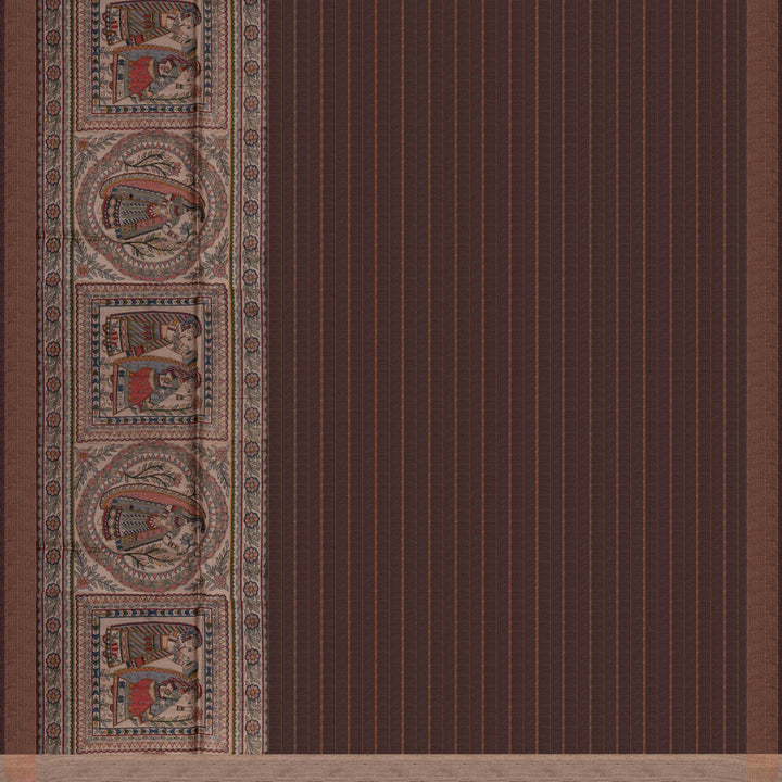 Pallu of Handwoven brown tussar  silk Saree