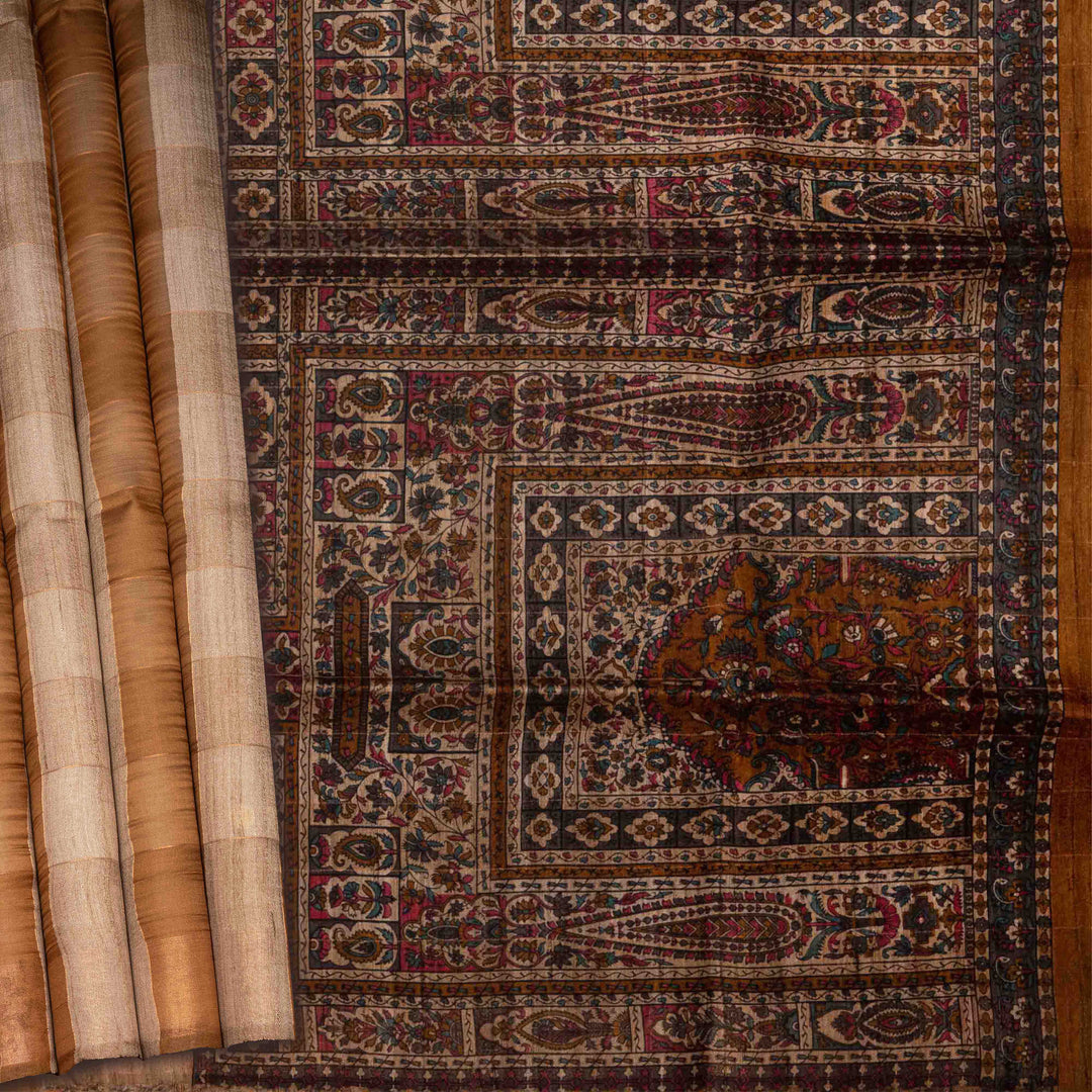 Handwoven multicolour Kora Tussar silk Saree-3144T015072DSC