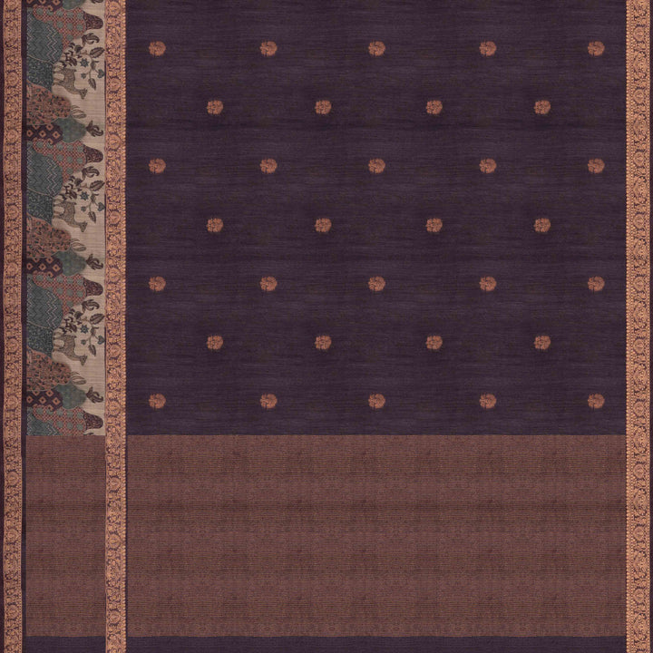 Pallu of Handwoven Tussar Moonga silk Saree