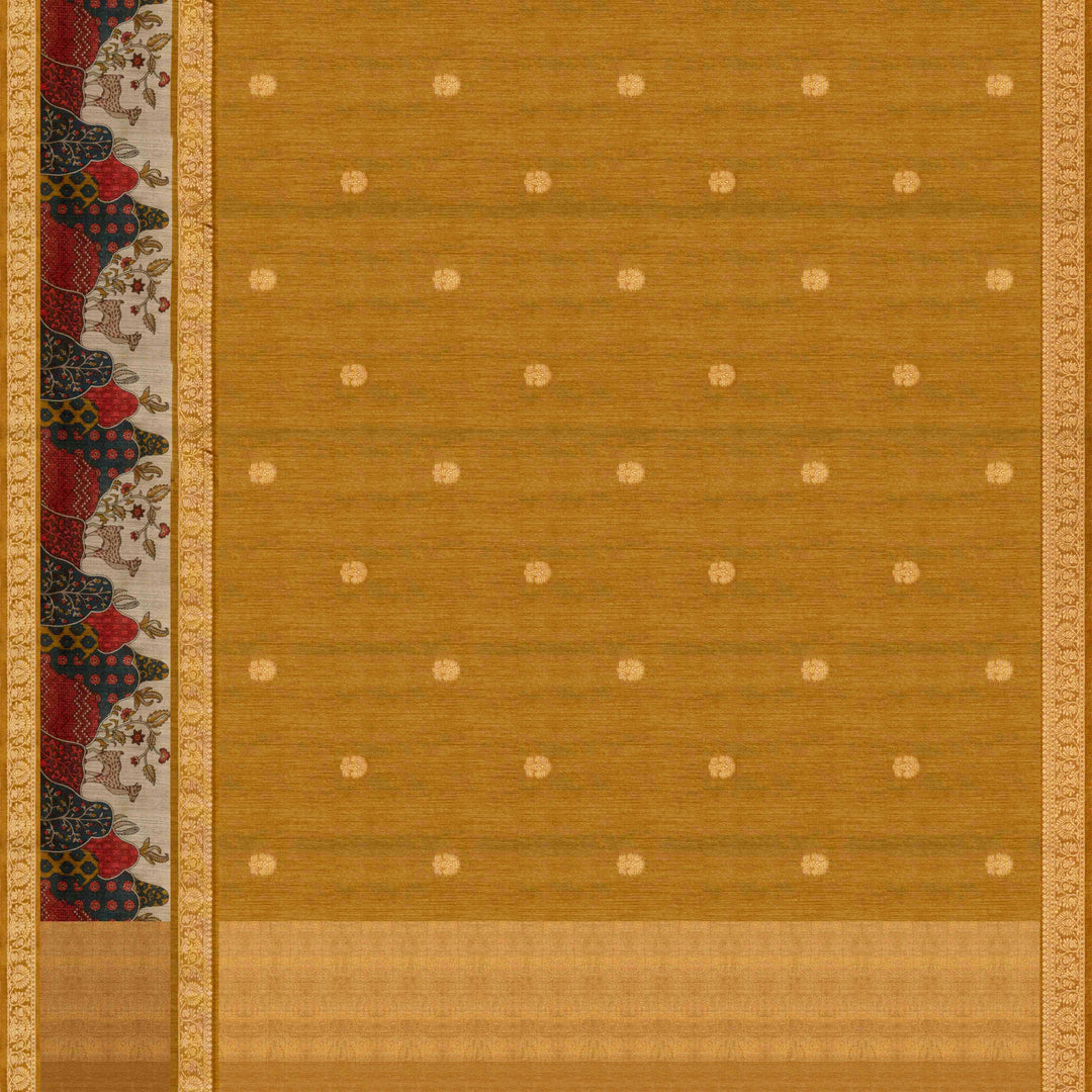 Pallu of Handwoven Mustard kora Tussar silk Saree