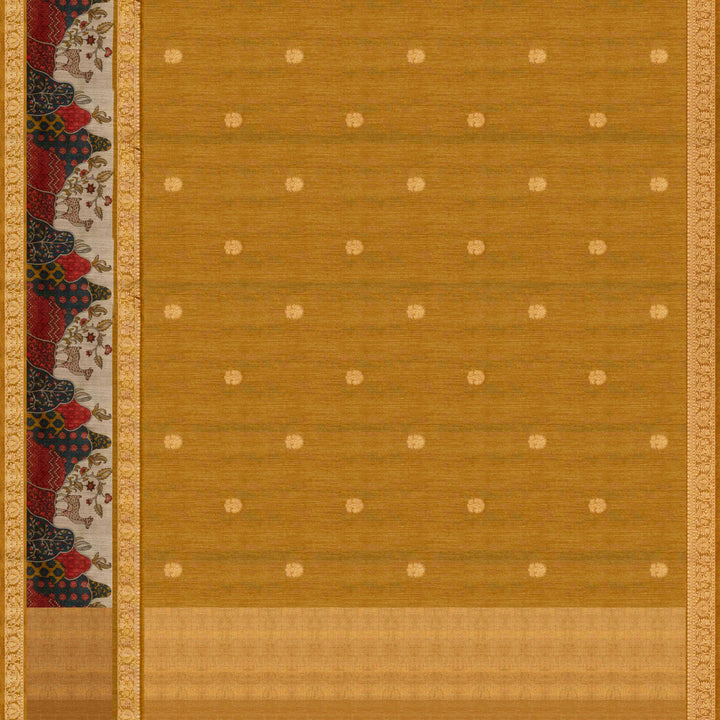 Pallu of Handwoven Mustard kora Tussar silk Saree