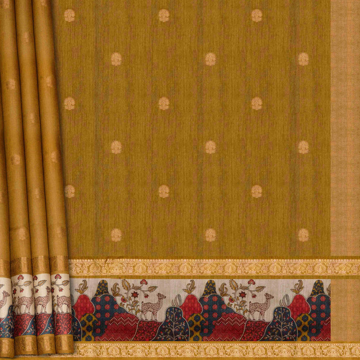 Body design of Handwoven Mustard kora Tussar silk Saree