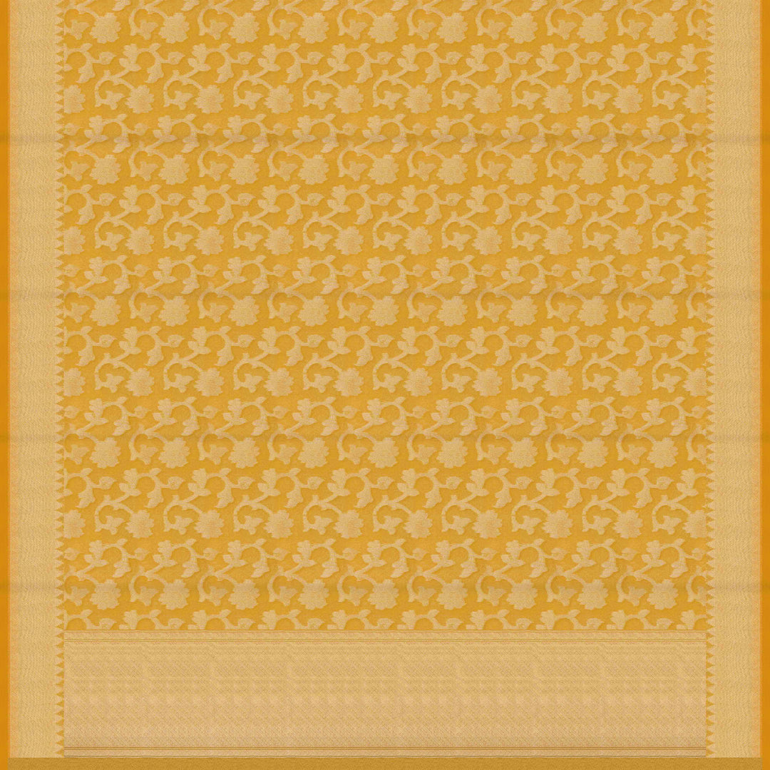 Pallu of Handwoven yellow kora silk Saree