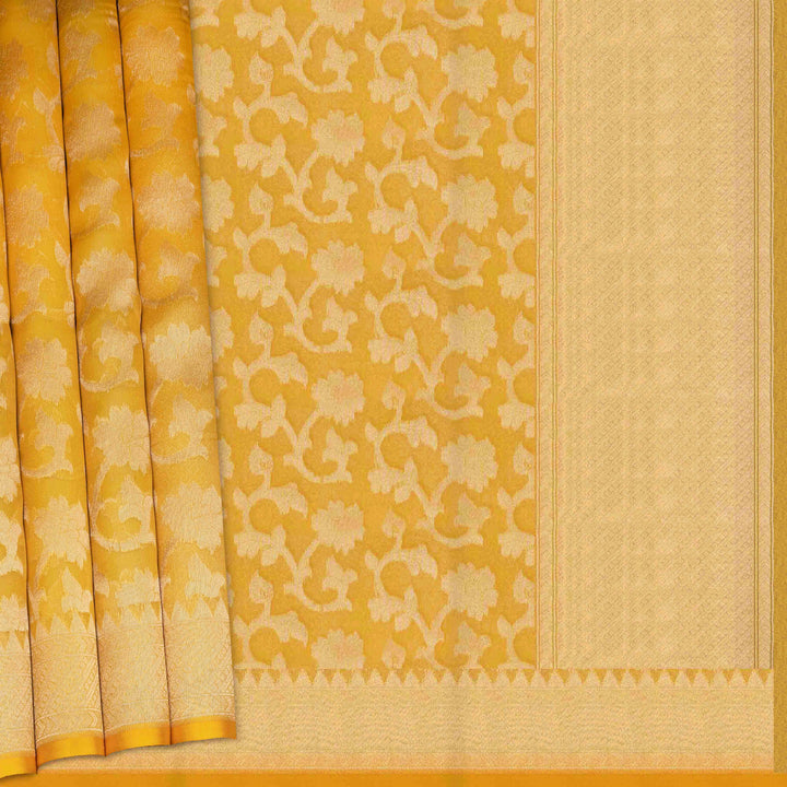 Yellow fabric with floral pattern and plain border