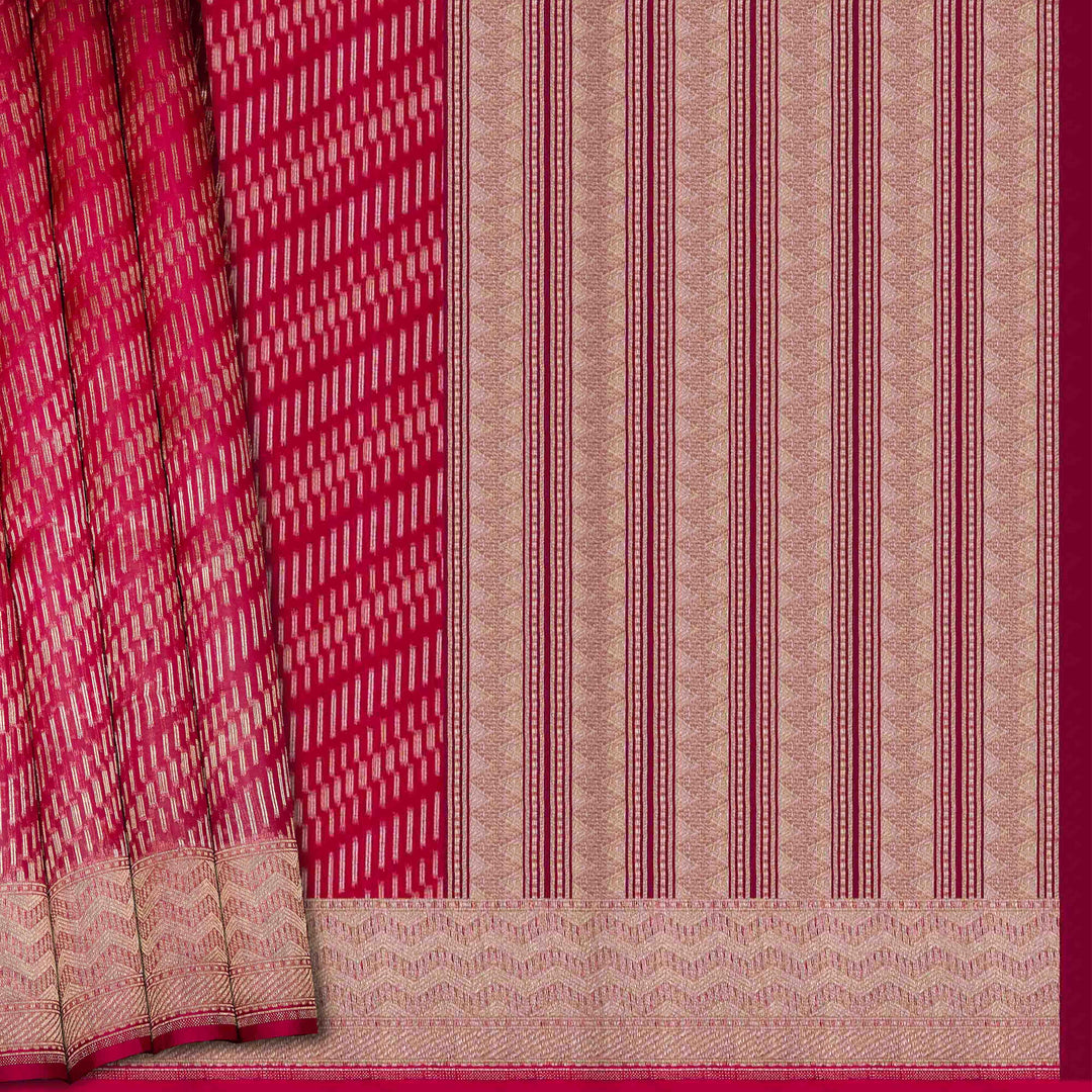 Red and beige striped fabric with a subtle pattern