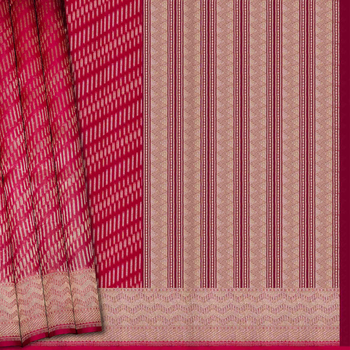 Red and beige striped fabric with a subtle pattern