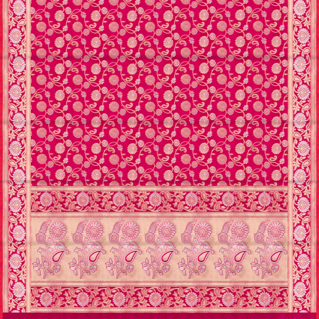 Pallu of Handwoven pink banarasi kora silk Saree