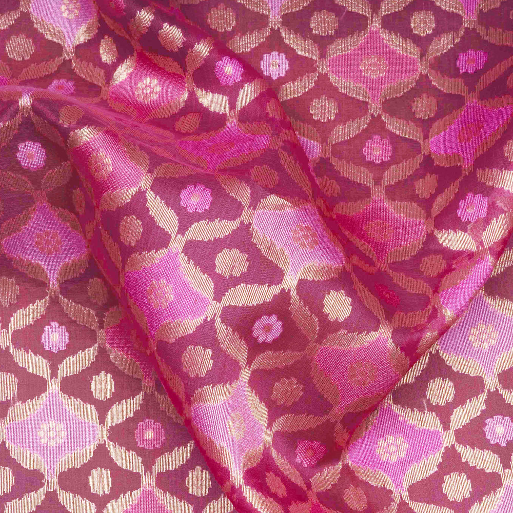 Closeup of Handwoven light pink  kora silk Saree