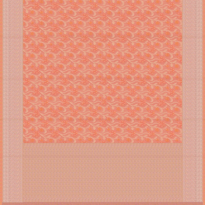Pallu of Handwoven peach kora silk Saree