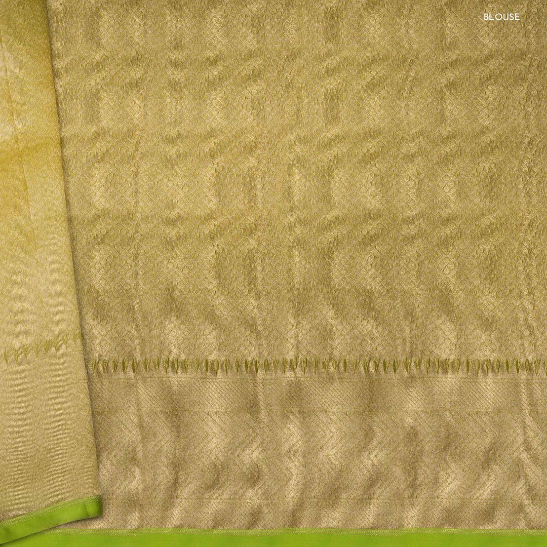 Blouse of Handwoven lime green kora silk Saree