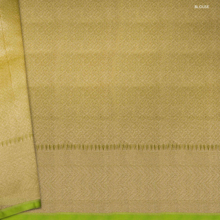 Blouse of Handwoven lime green kora silk Saree