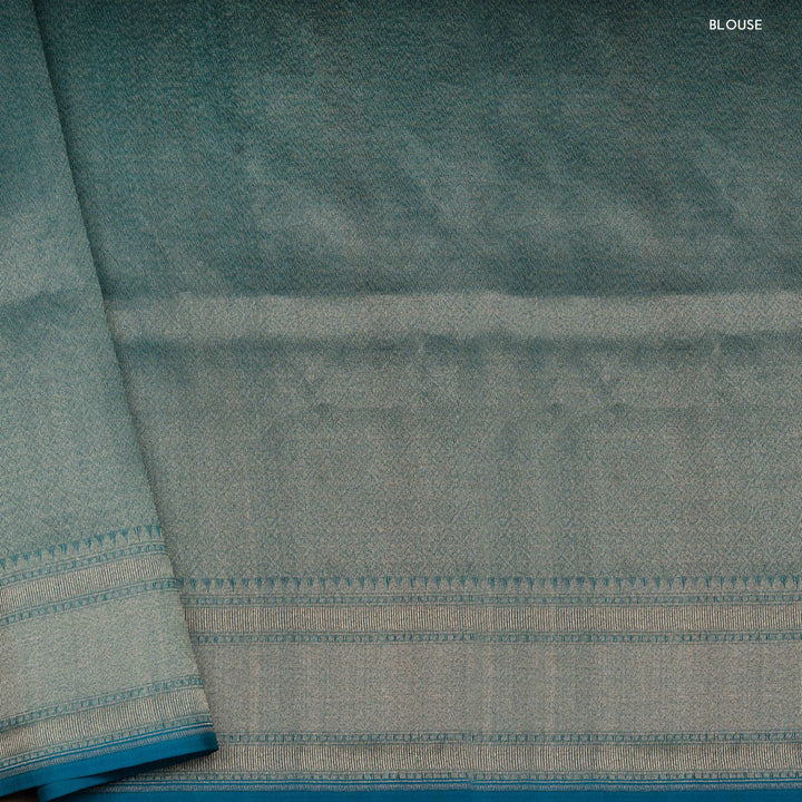 Blouse of Handwoven teal blue kora silk Saree