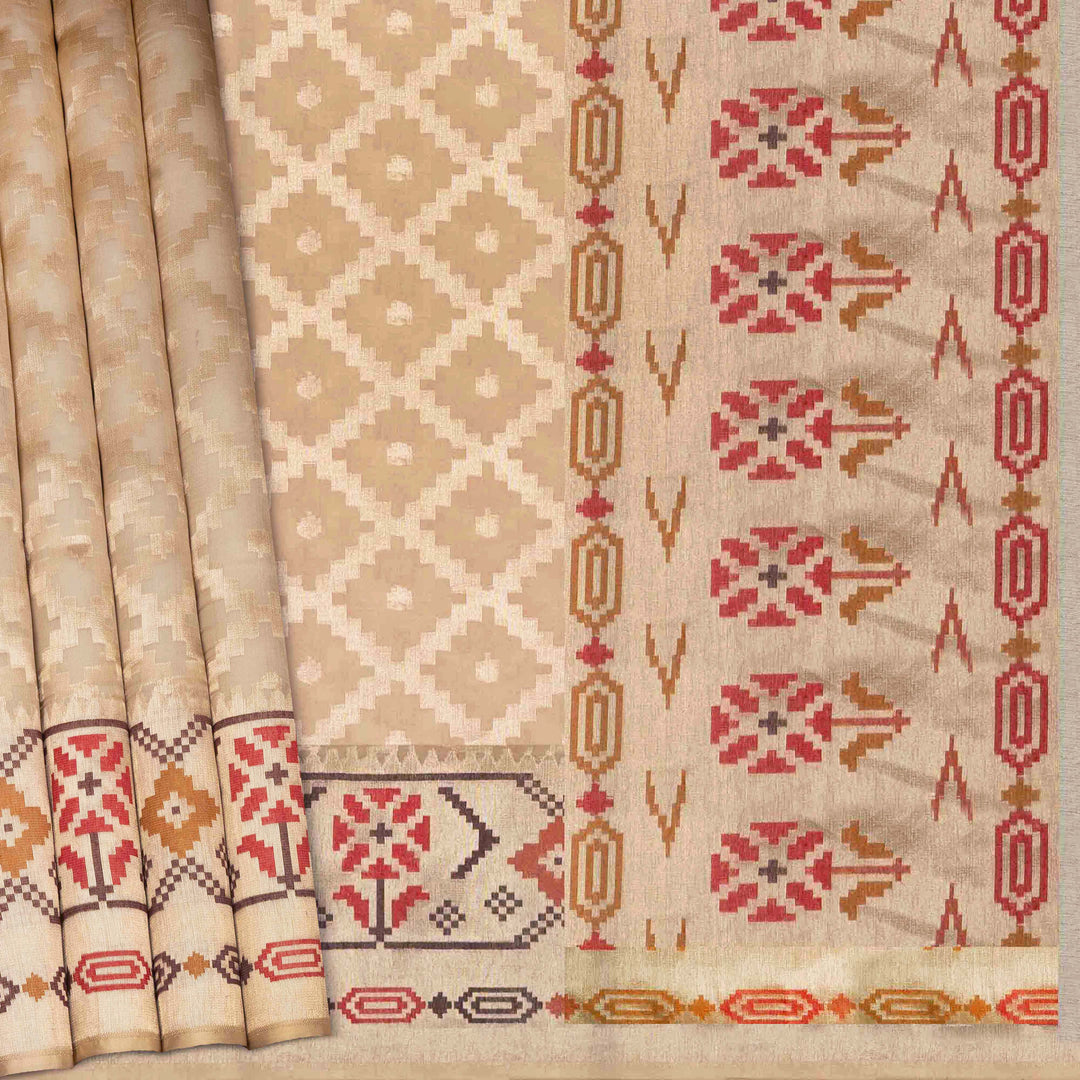 Handwoven off white kora silk Saree- 3115T015206DSC