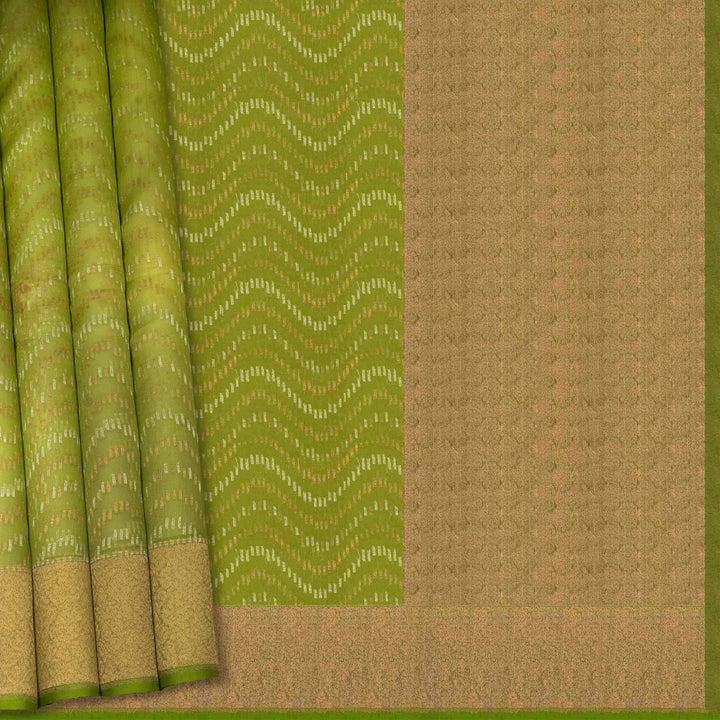 Green fabric with a zigzag pattern on a brown background