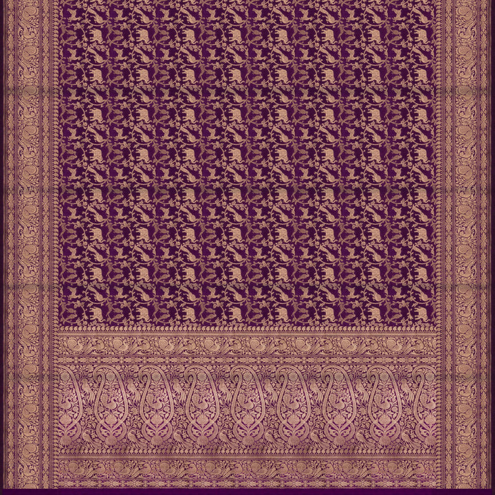 Pallu of Handwoven purple Banarasi silk Saree