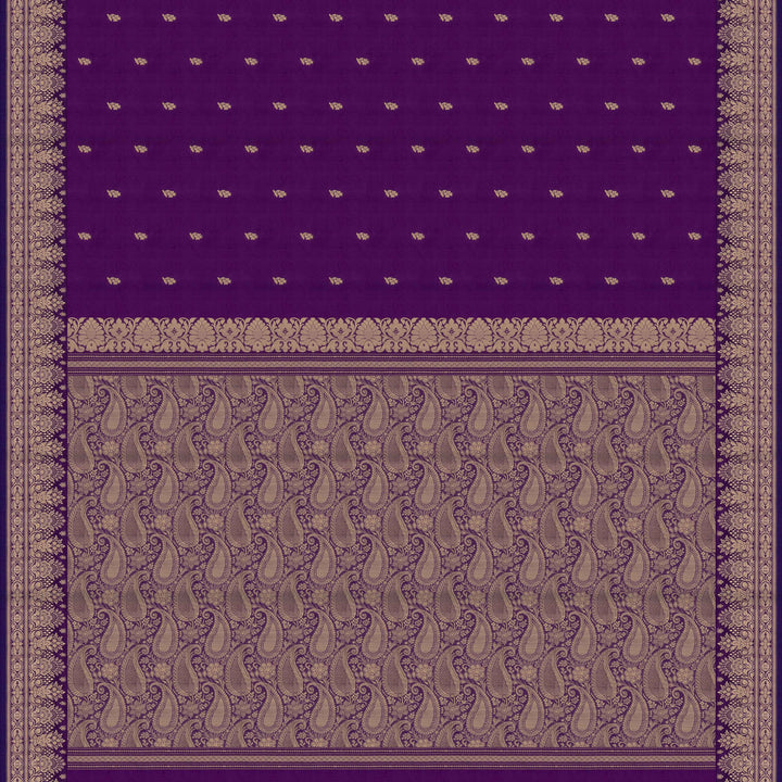 Pallu of Handwoven purple Banarasi kattan silk Saree