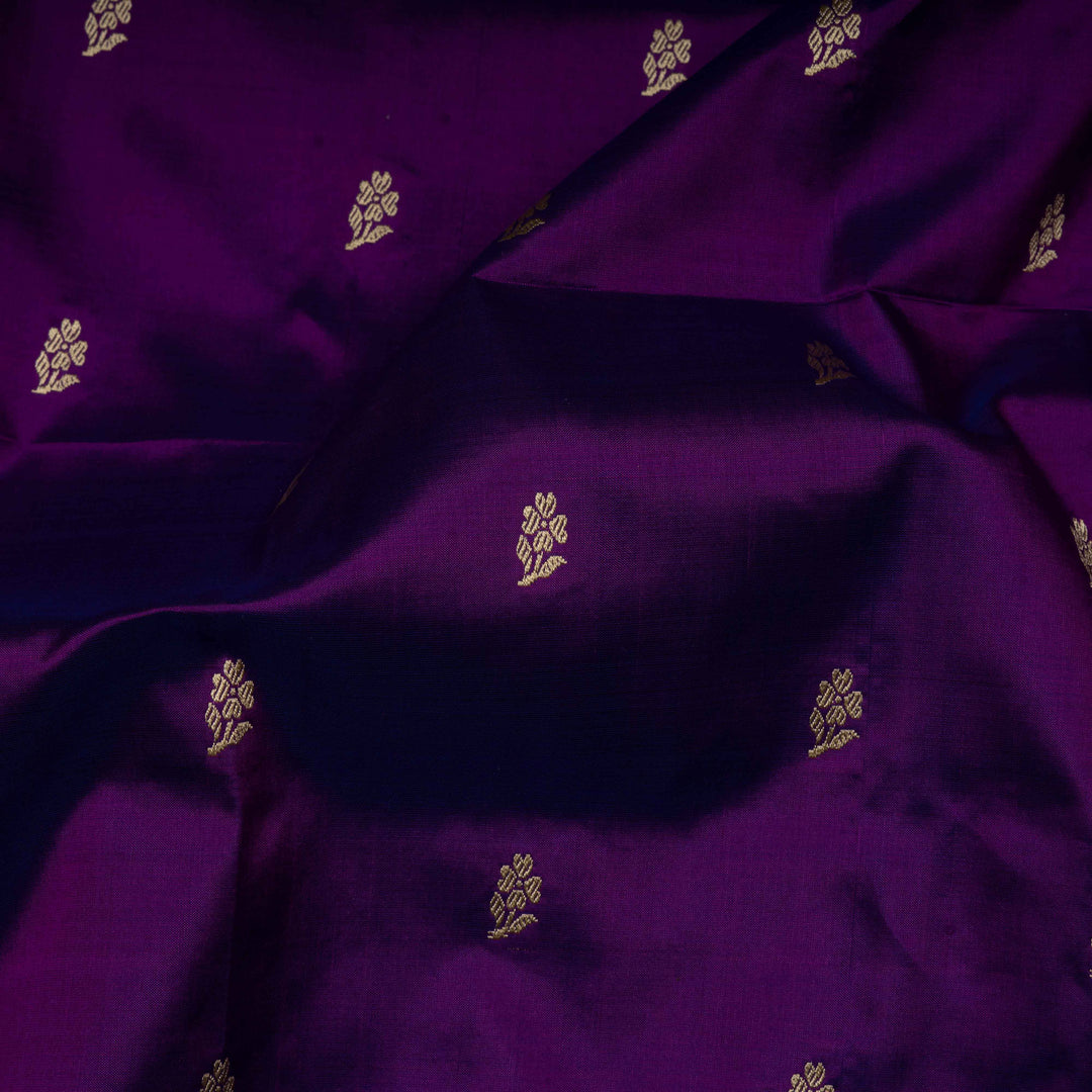 Closeup of Handwoven purple Banarasi kattan silk Saree