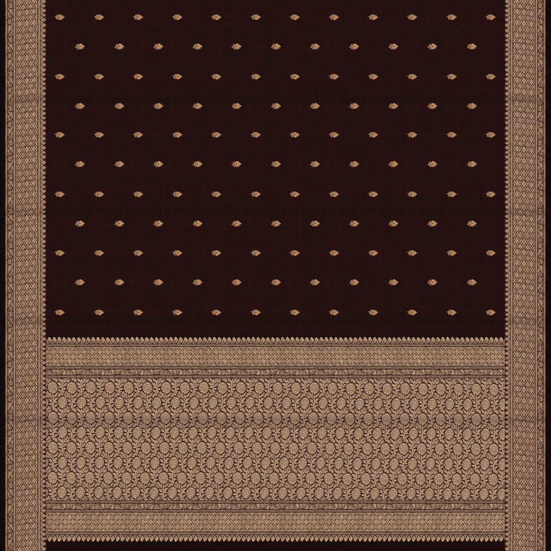 Pallu of Handwoven brown Banarasi kattan silk Saree