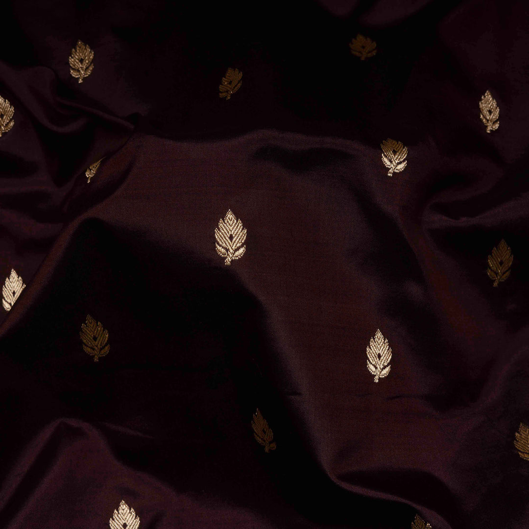Closeup of Handwoven brown Banarasi kattan silk Saree