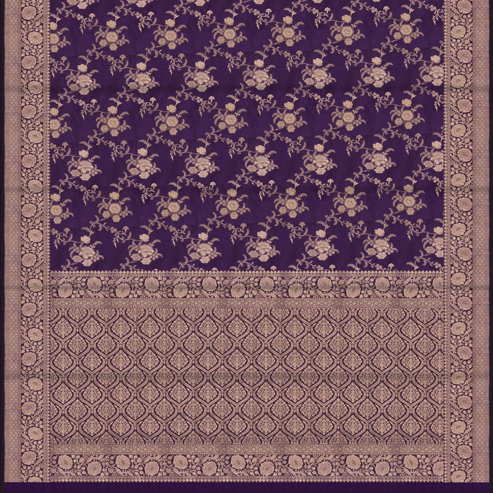 Pallu of Handwoven purple Banarasi kattan silk Saree