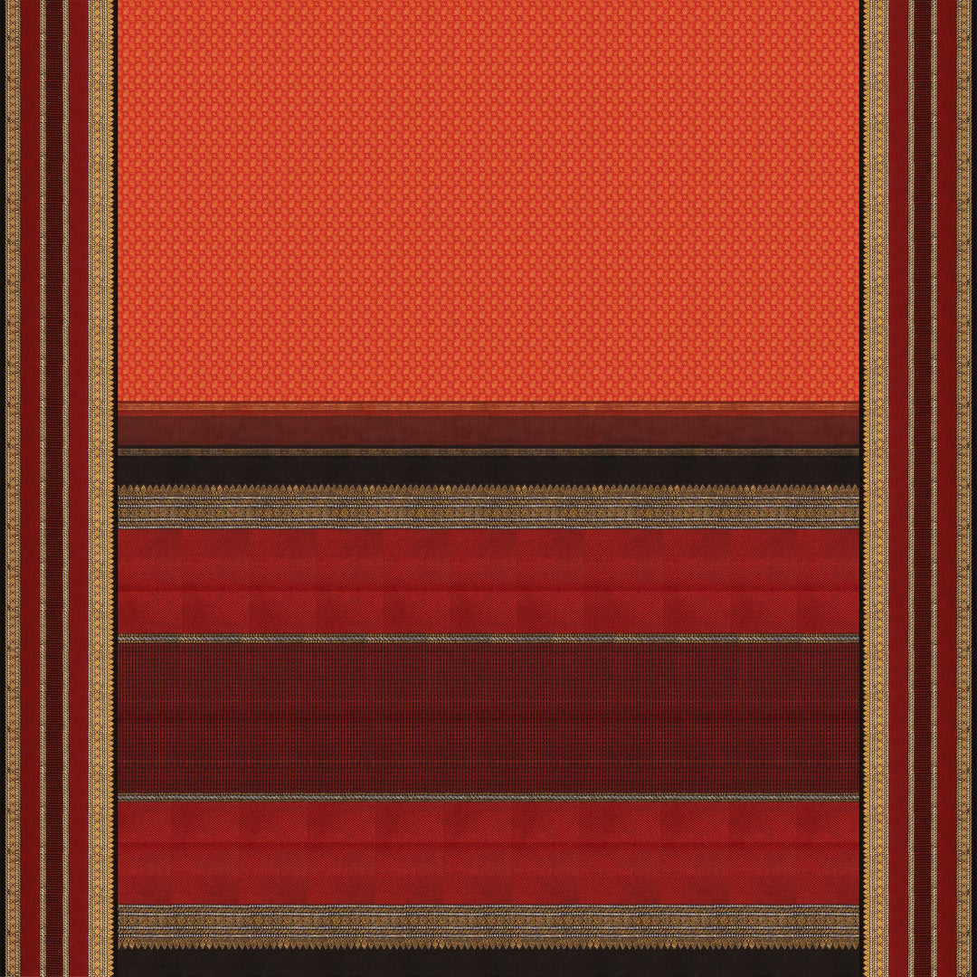 Pallu of Handwoven orange kanjivaram silk Saree