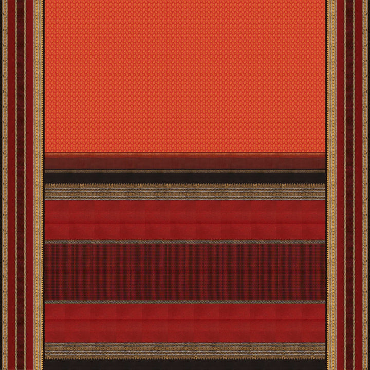 Pallu of Handwoven orange kanjivaram silk Saree