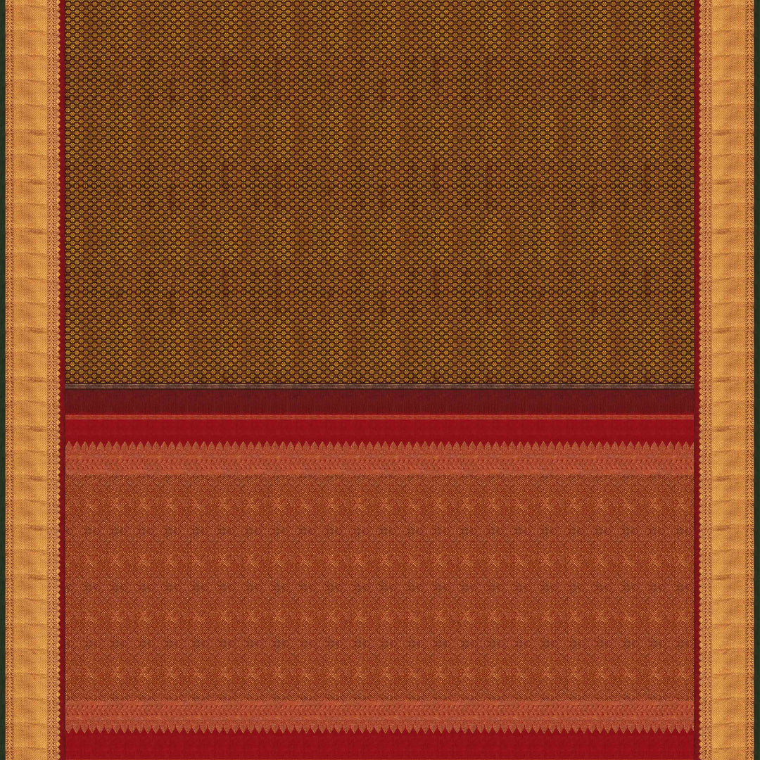 Pallu of Handwoven brown korvai kanjivaram silk Saree