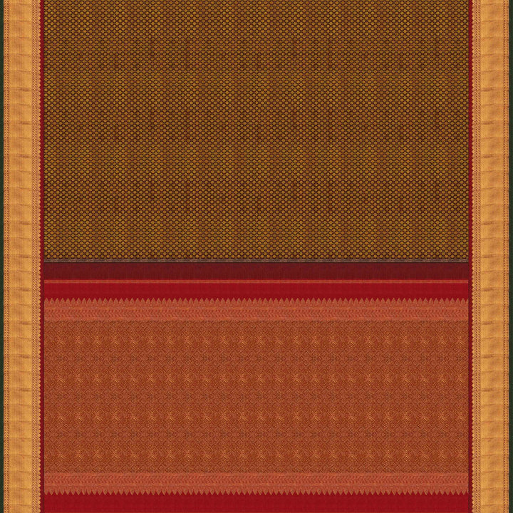 Pallu of Handwoven brown korvai kanjivaram silk Saree