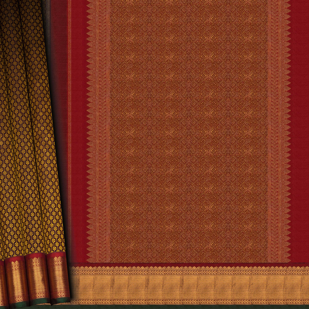 Sari with a red and gold border and patterned fabric