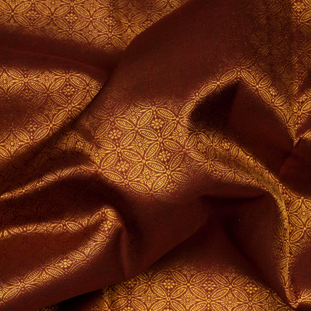 Closeup of Handwoven brown kanjivaram silk Saree