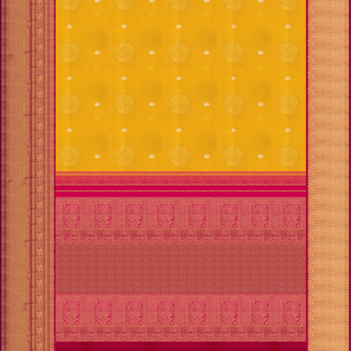 Pallu of Handwoven yellow kora kanjivaram silk Saree