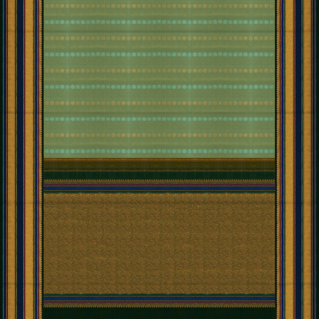 Pallu of Handwoven aqua green kanjivaram silk Saree