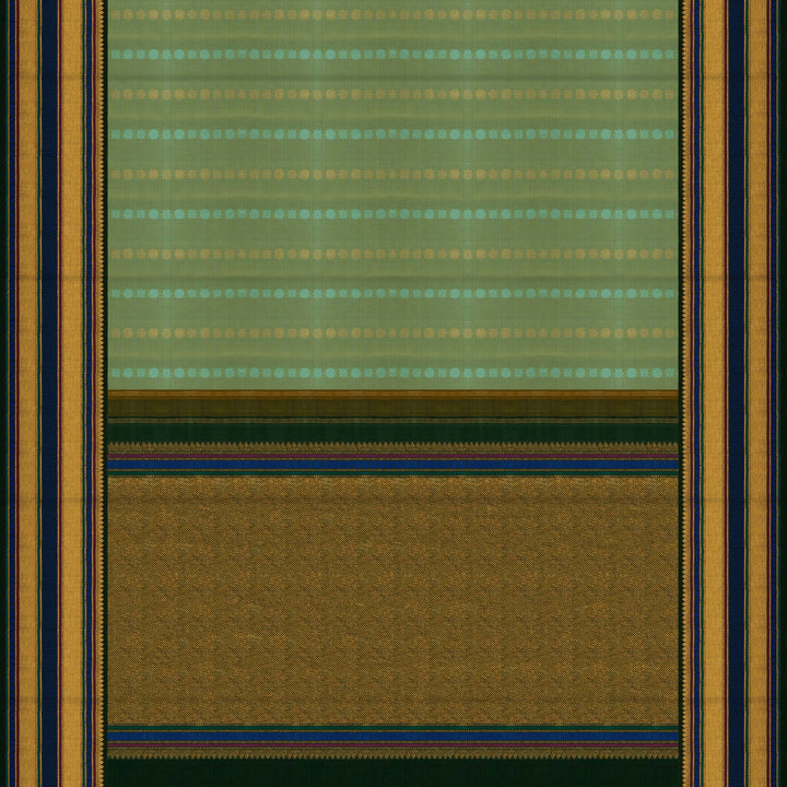 Pallu of Handwoven aqua green kanjivaram silk Saree